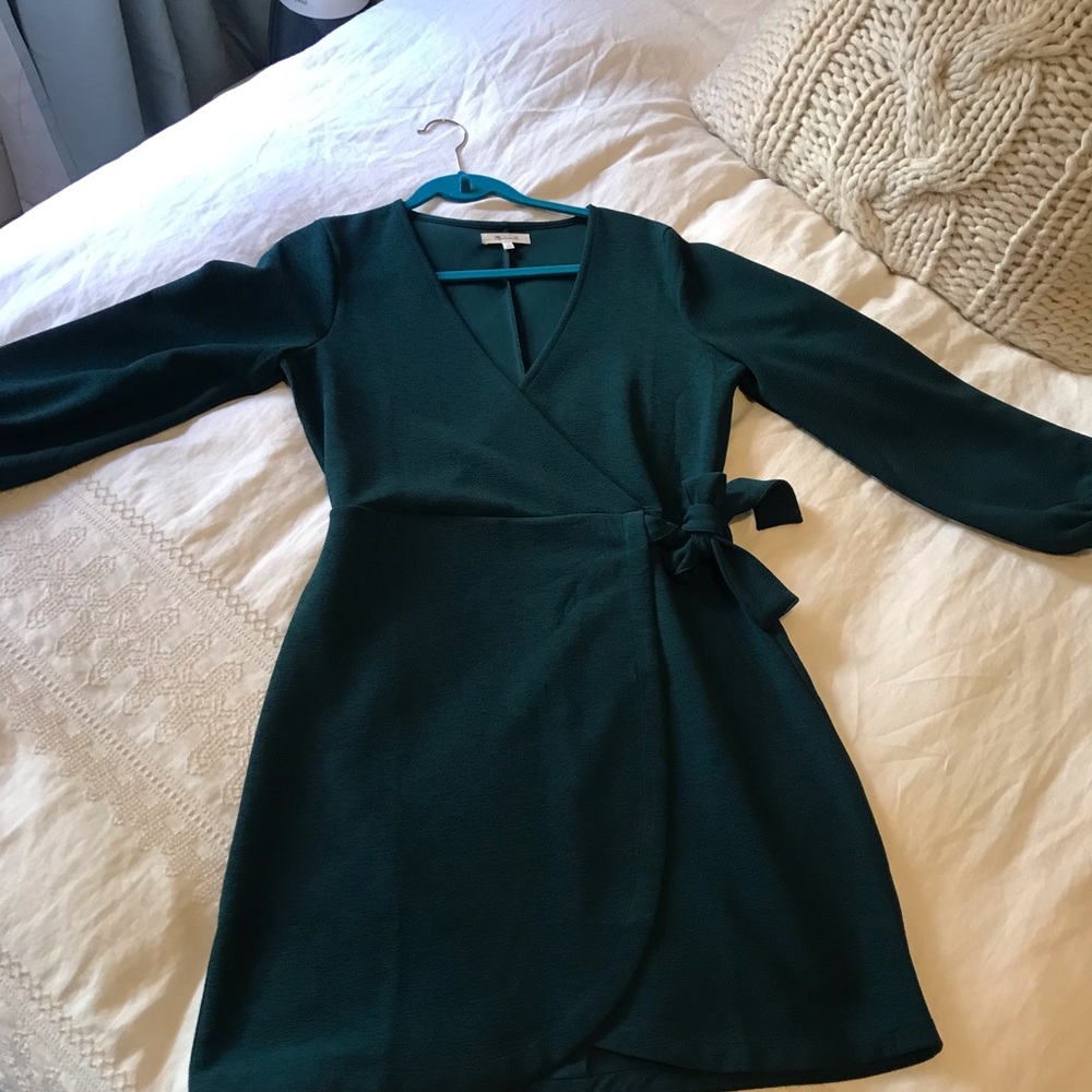 Madewell faux wrap dress forest green Worn twice.